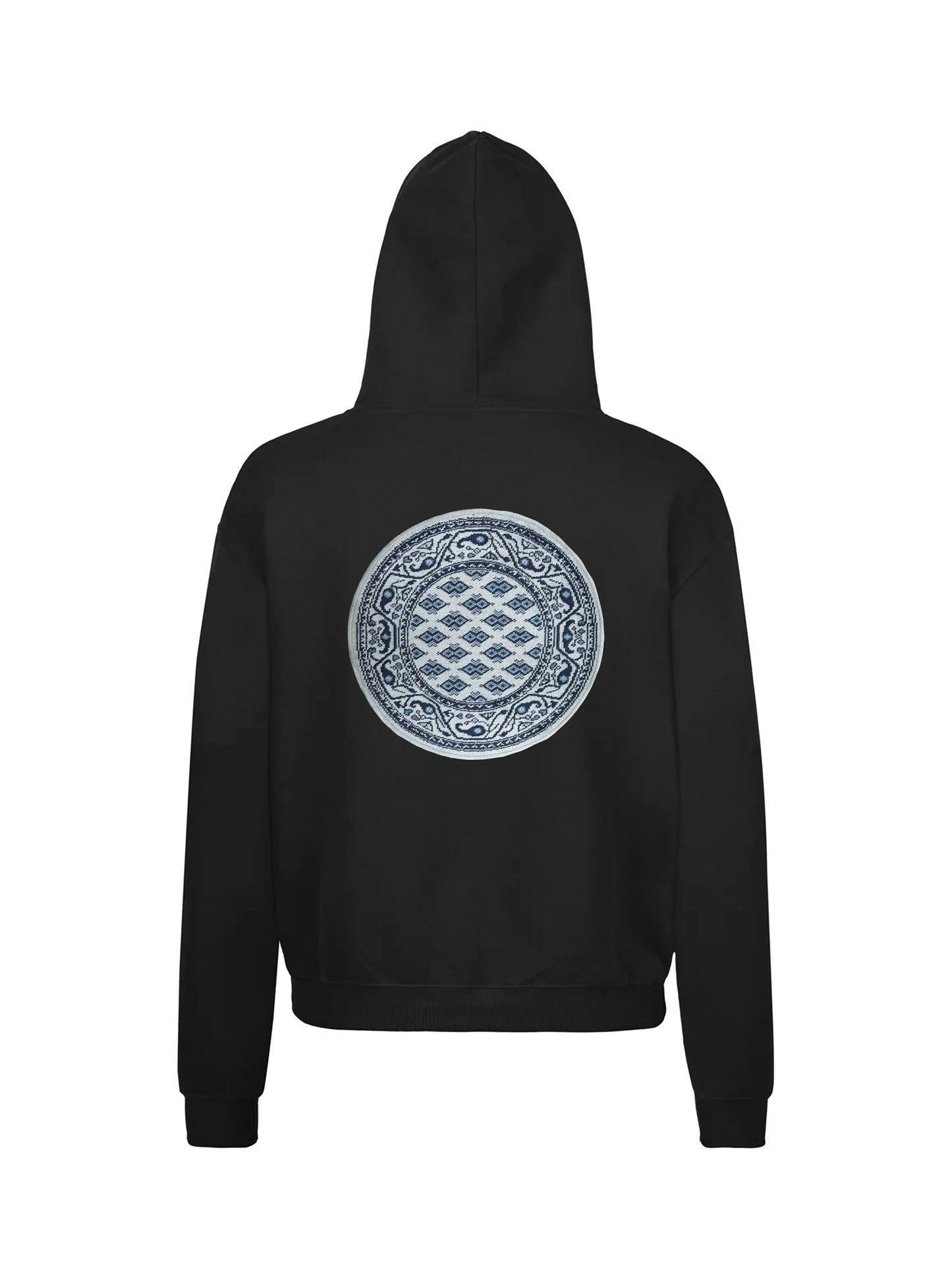 Hoodie round patch back - black