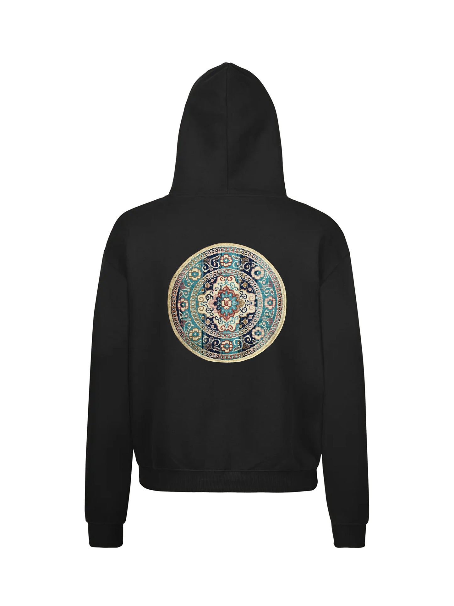 Hoodie round patch back - black