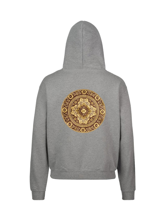 Hoodie round patch back - grey heather