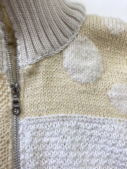 Patchwork knitted zip trough cardigan beige