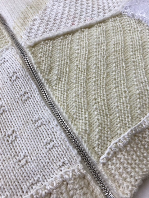 Patchwork knitted zip trough cardigan beige