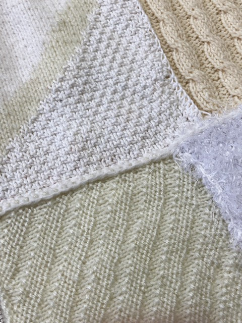Patchwork knitted zip trough cardigan beige