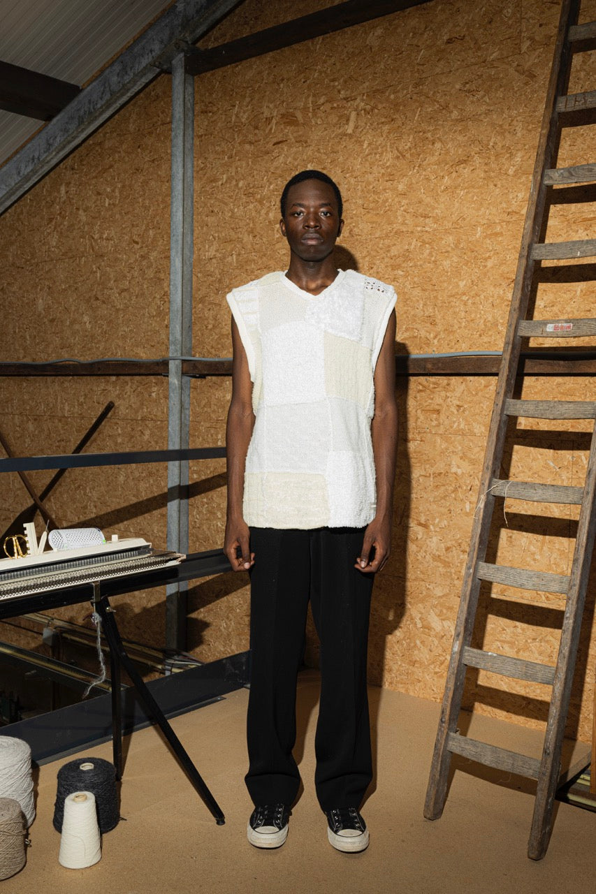 Spencer white patchwork knit
