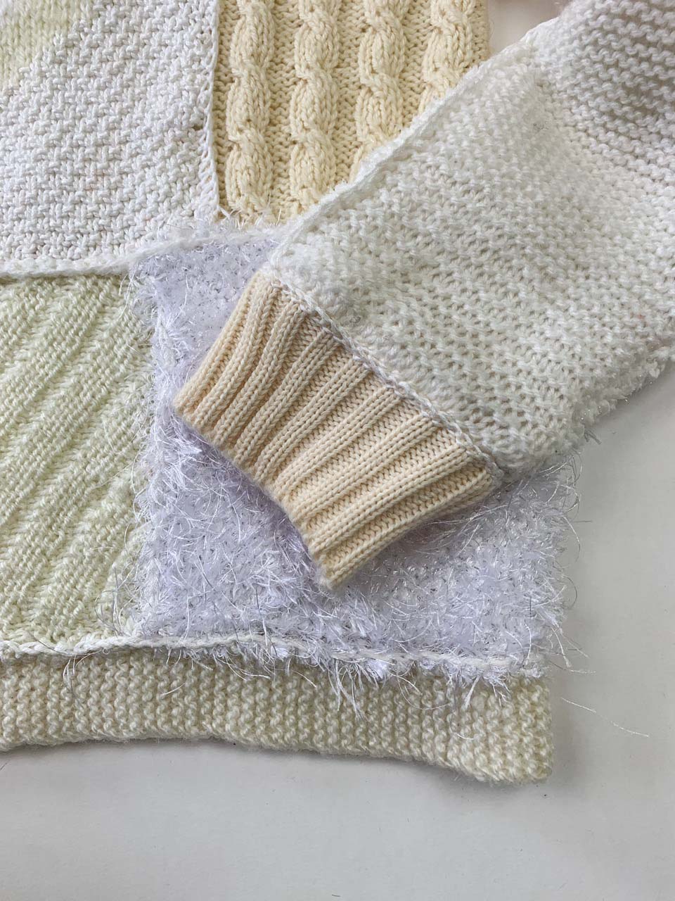 Patchwork knitted zip trough cardigan beige