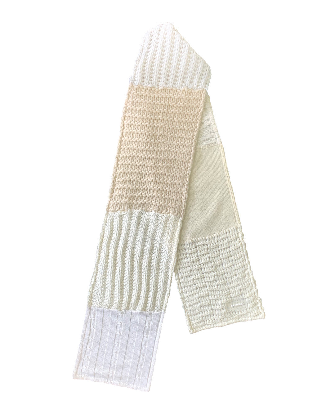 Beige patchwork knit scarf