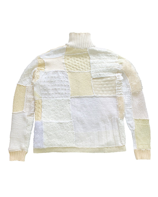Patchwork knitted zip trough cardigan beige